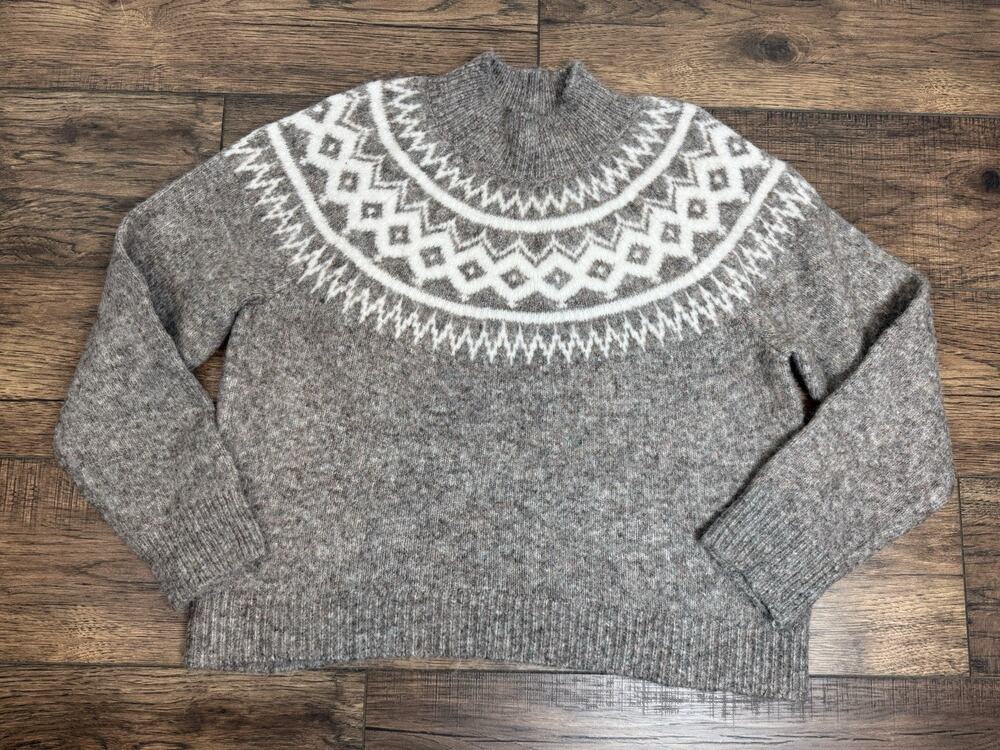 Banana Republic Women’s Fair Isle Mock Neck Brown Cream Sweater Sz Large